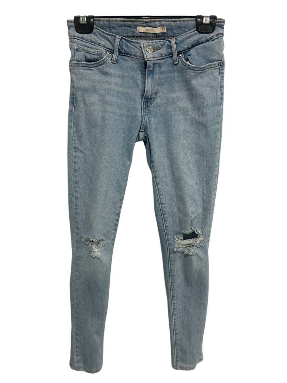 Levi's 711 Skinny Jeans Size 25 Distressed Light Wash Ripped Knee Retro Grunge